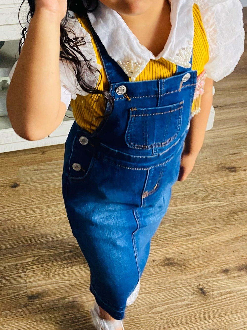 Kids Denim Overall Dress - Blue